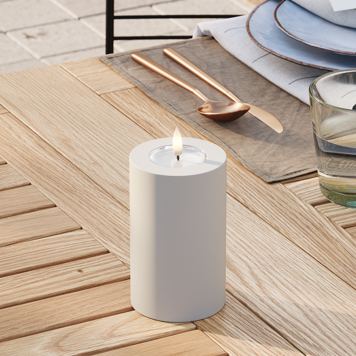 Deluxe Homeart Utendørs LED Blokklys Ø 7,5 x 12,5 cm Sand LED utendørs lysblokklys 3