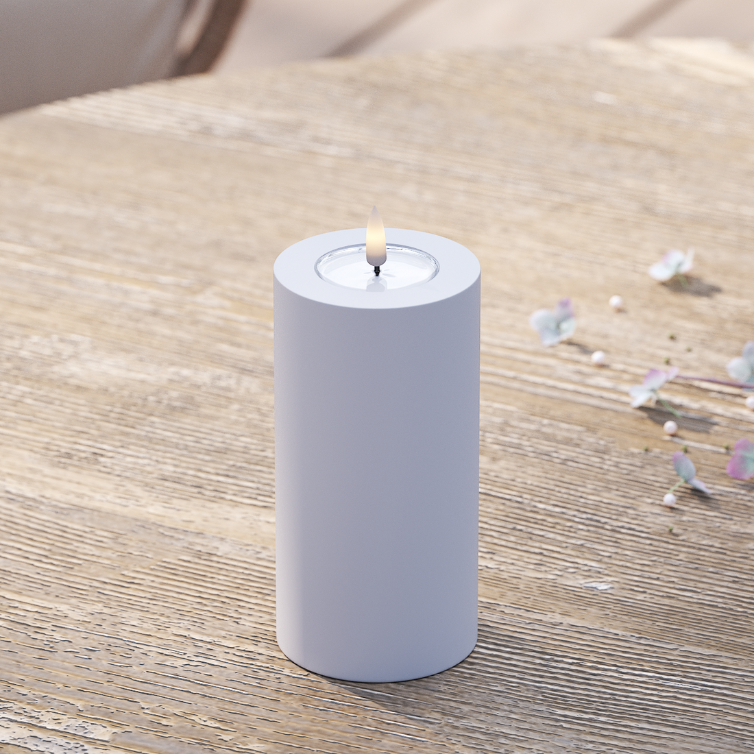 Deluxe Homeart Udendørs LED Bloklys Ø 7,5 x 15 cm Støvet blå LED udendørslys bloklys 2