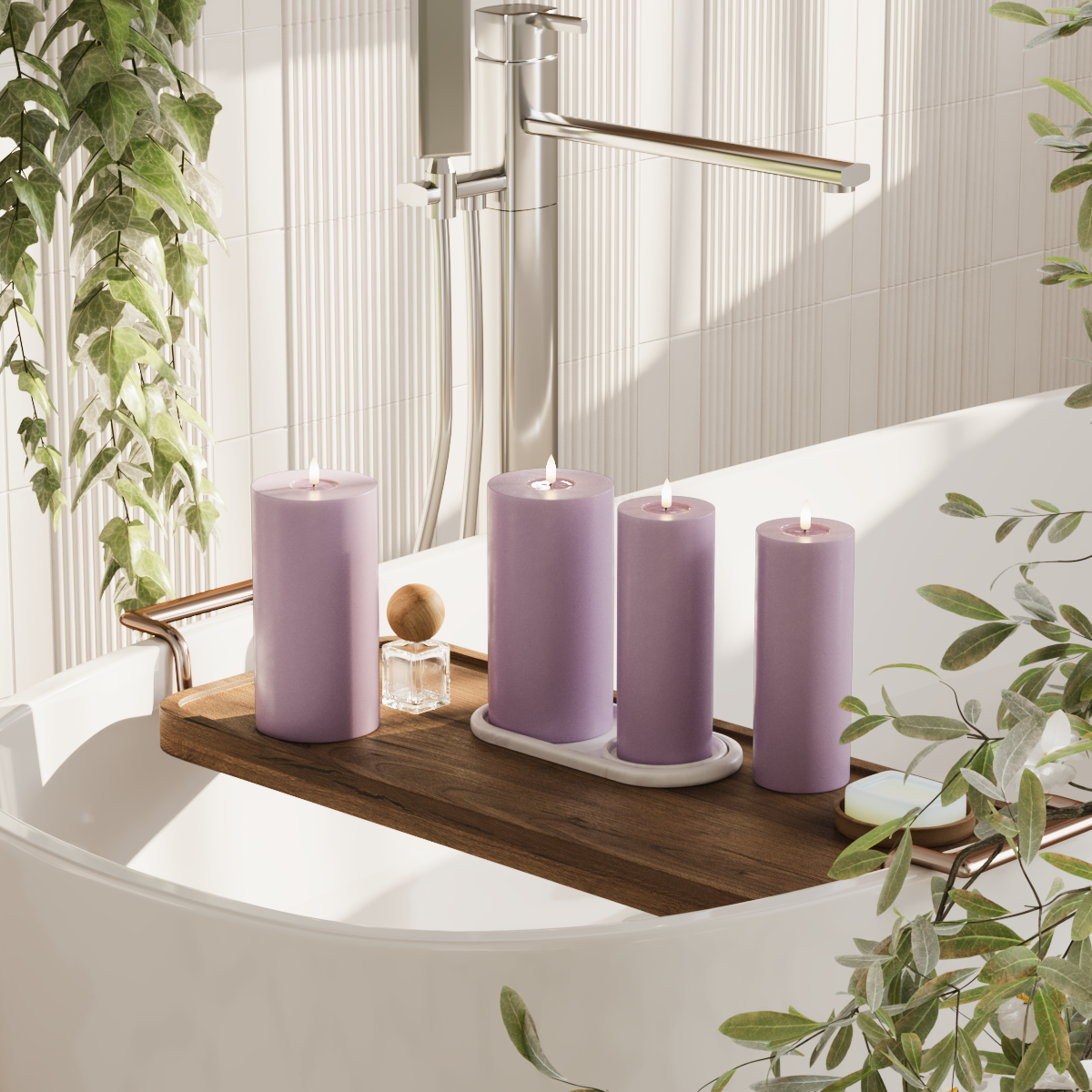 Deluxe Homeart LED bloku gaismas pakete - Gaiši violets - 2x 7,5x20 | 2x 10x20 cm iepakojums 2