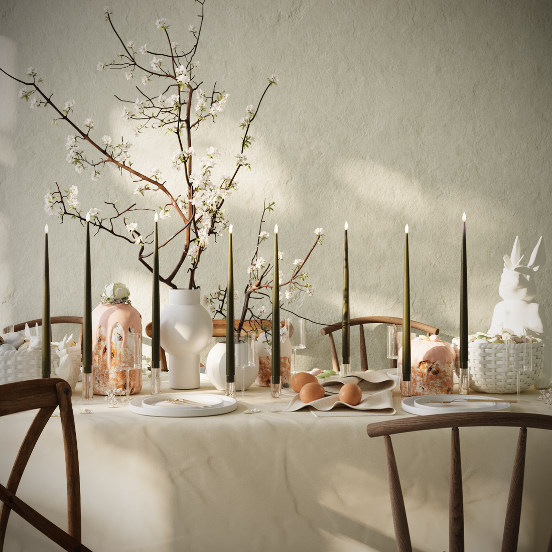 Deluxe Homeart LED Kertelys pakke - Mørkegrøn - 8 stk 38 cm kertelys pakke 1