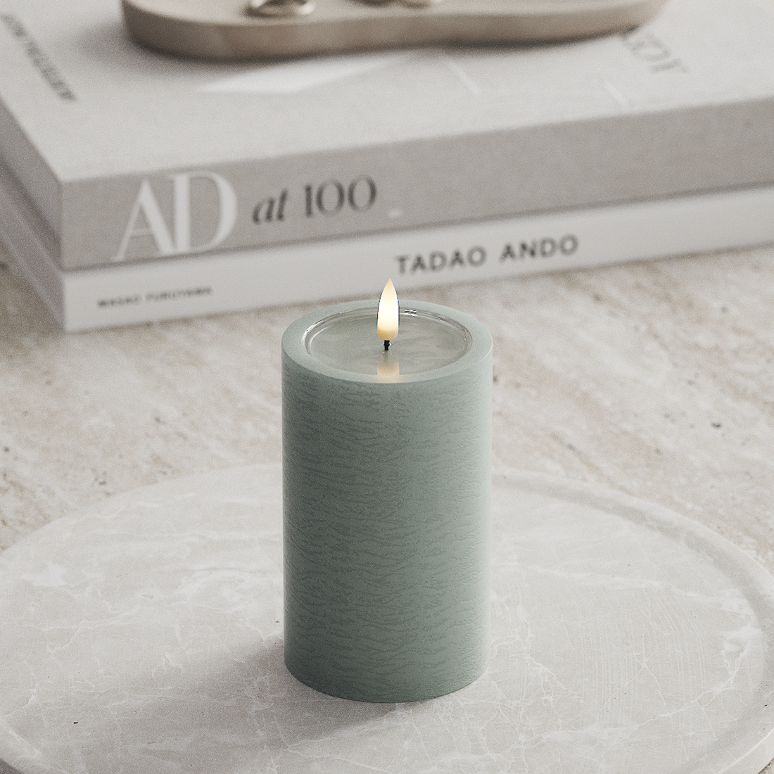 Deluxe Homeart Unique LED Bloklys D 7,5 x 12,5 cm Salvie grøn unique bloklys 3