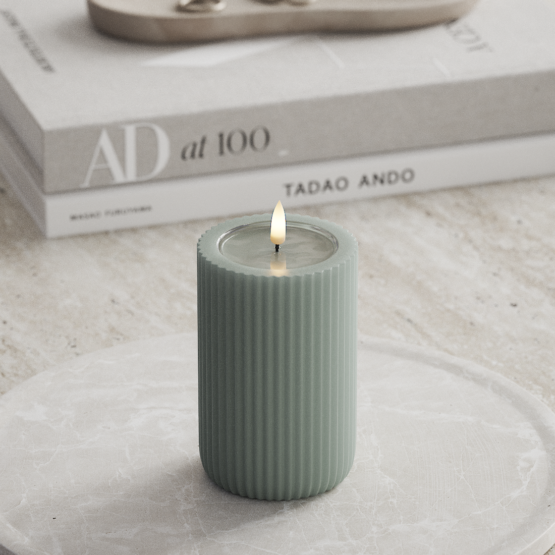 Deluxe Homeart Unique LED Rillelys D 8 x 12,5 cm Salviegrønn unique rillelys 3